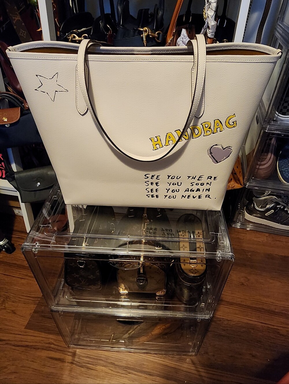 Coach White Leather Graphic Tote with Yellow Logo - Picture 6 of 12